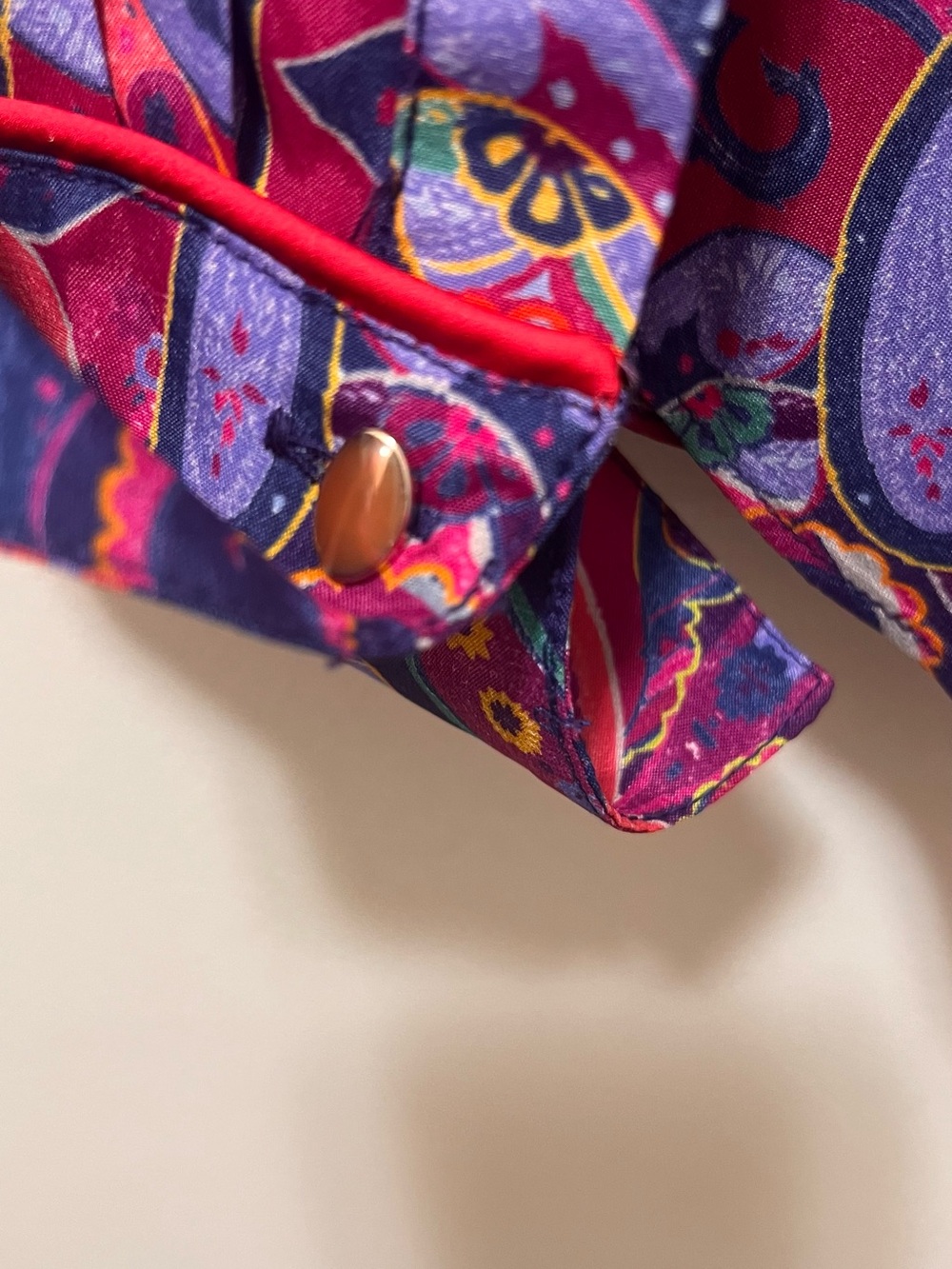 Robert Graham Purple Paisley Button-Up Blouse with Red and Orange Accents - Picture 3 of 5